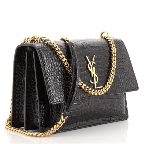 Yves Saint Laurent YSL Leather Croco Embossed Clutch Hand 